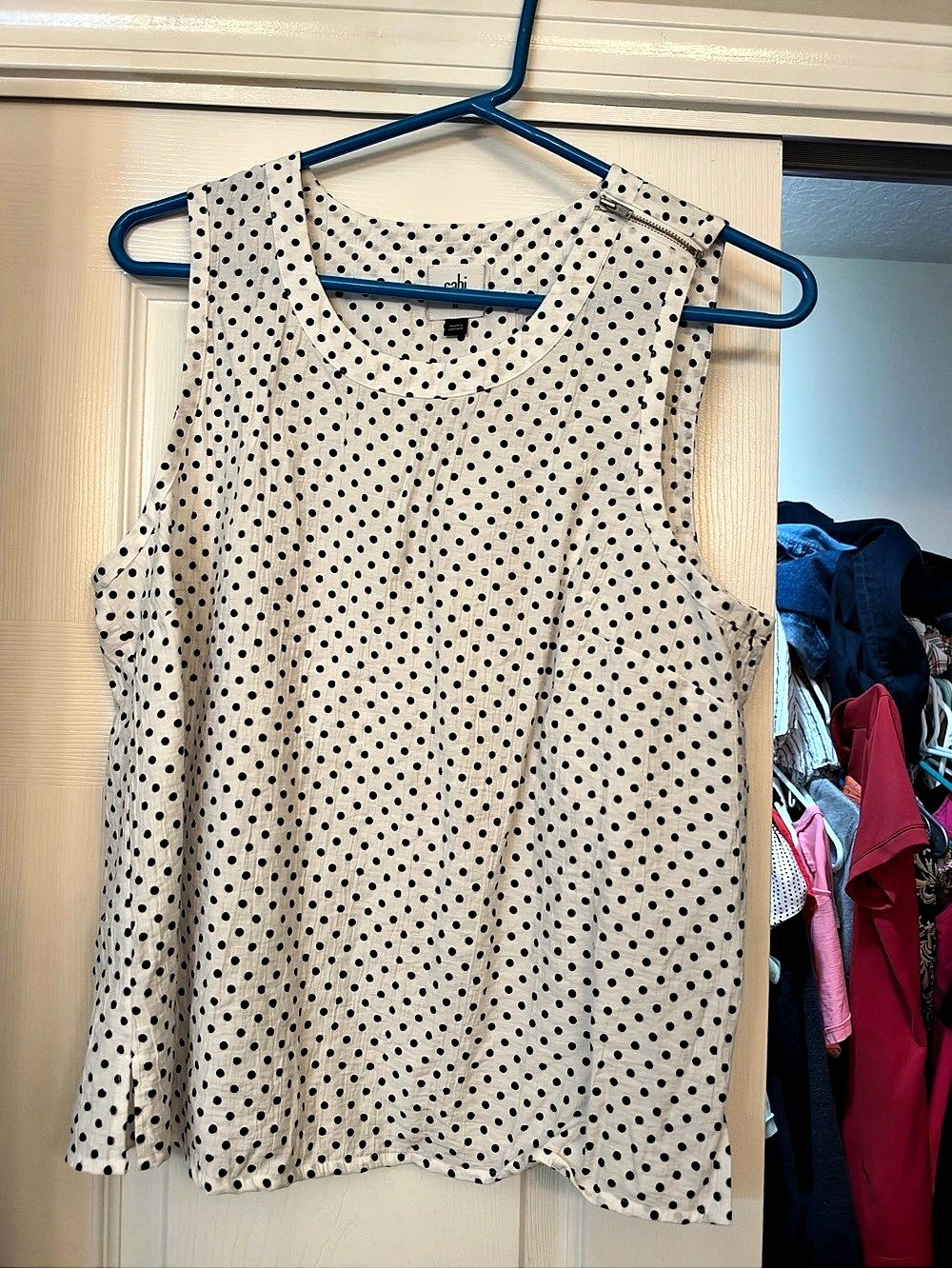 Cabi Spot On Top Polka Dot Blouse White & Black Medium